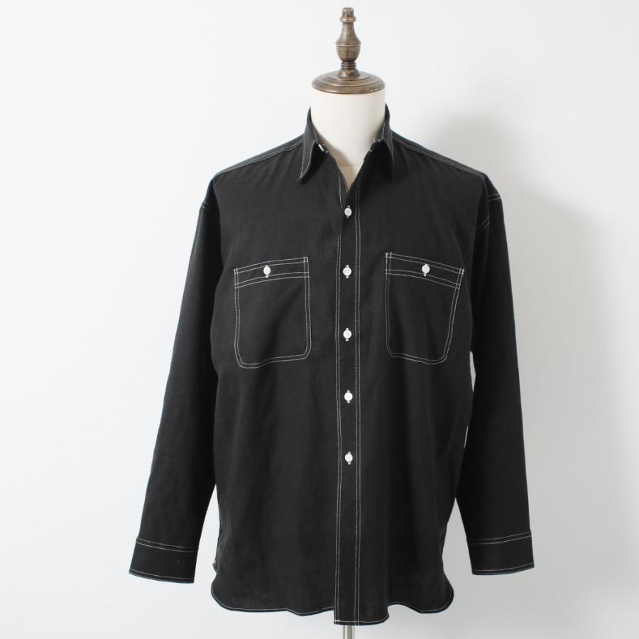 INTERIM インテリム ハイパービッグ リネン オックスフォード ミリタリー ワーク シャツ ブラック | INTERIM | 07