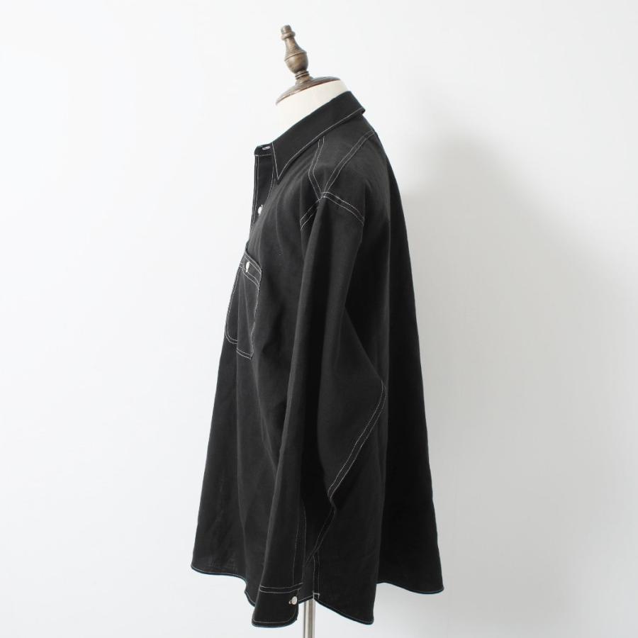 INTERIM インテリム ハイパービッグ リネン オックスフォード ミリタリー ワーク シャツ ブラック | INTERIM | 08