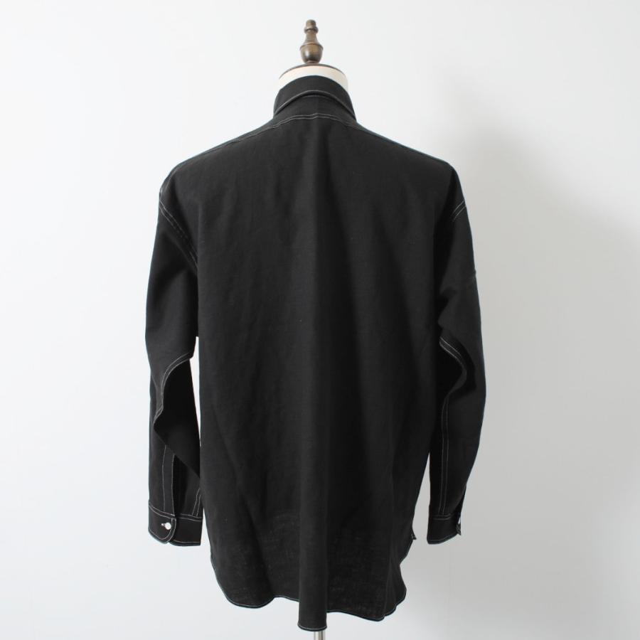 INTERIM インテリム ハイパービッグ リネン オックスフォード ミリタリー ワーク シャツ ブラック | INTERIM | 09
