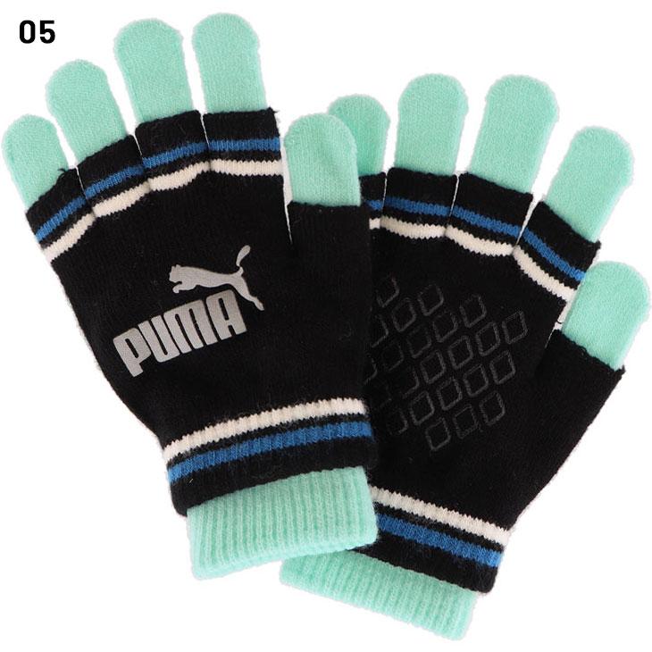 黒 ニット手袋 リブ編み エンブレム付き PUMA ニット手袋 プーマ ツーレイヤード マジックグローブ 滑り