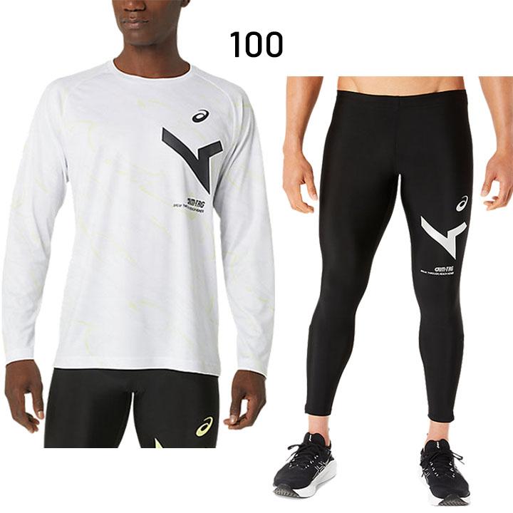 ASICS アシックス 総柄長袖Tシャツ ロングタイツ メンズ 上下