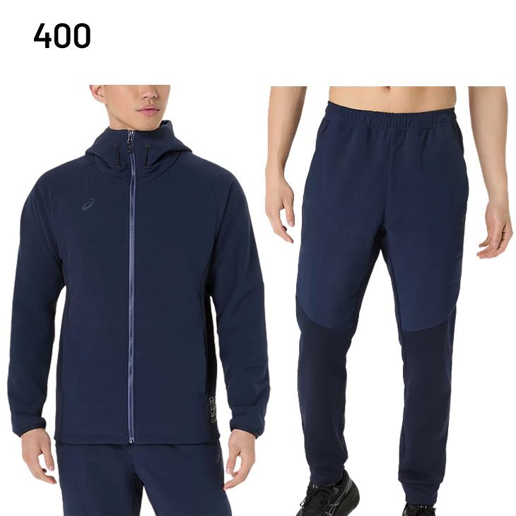 上下セットアップ 中綿 ジップアップ ジャケット パンツ◇ブルー Sサイズ ASICS アシックス 中綿入り 長袖ジャケット ロングパンツ メンズ
