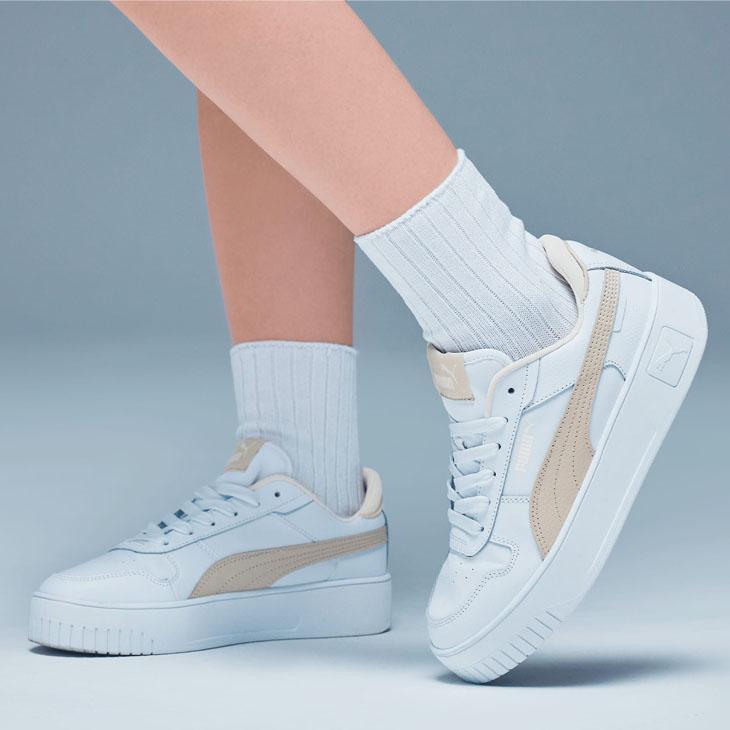 プーマ レディース 白 おしゃれ スニーカー 厚底 PUMA キャリーナ ストリート 389390-32 ローカット 通学 紐靴 シューレース カジュアル PUMA（プーマ） レディース 厚底 スニーカー キャリーナ ストリート