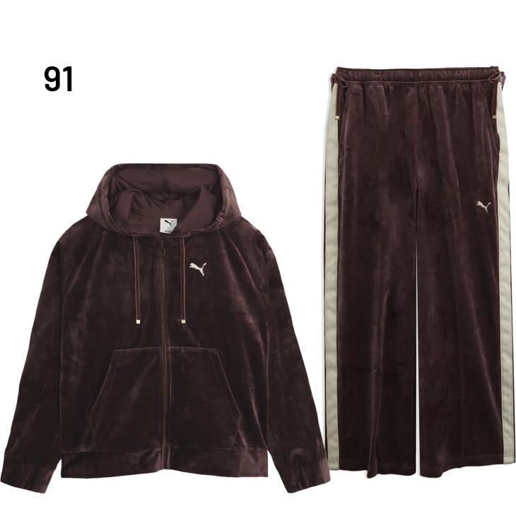 専用【レディースXL】 プーマ　セットアップ　パーカー　パンツ　ベロア　エンジ PUMA（プーマ） ベロア 上下セット レディース PUMA ESS エレベー