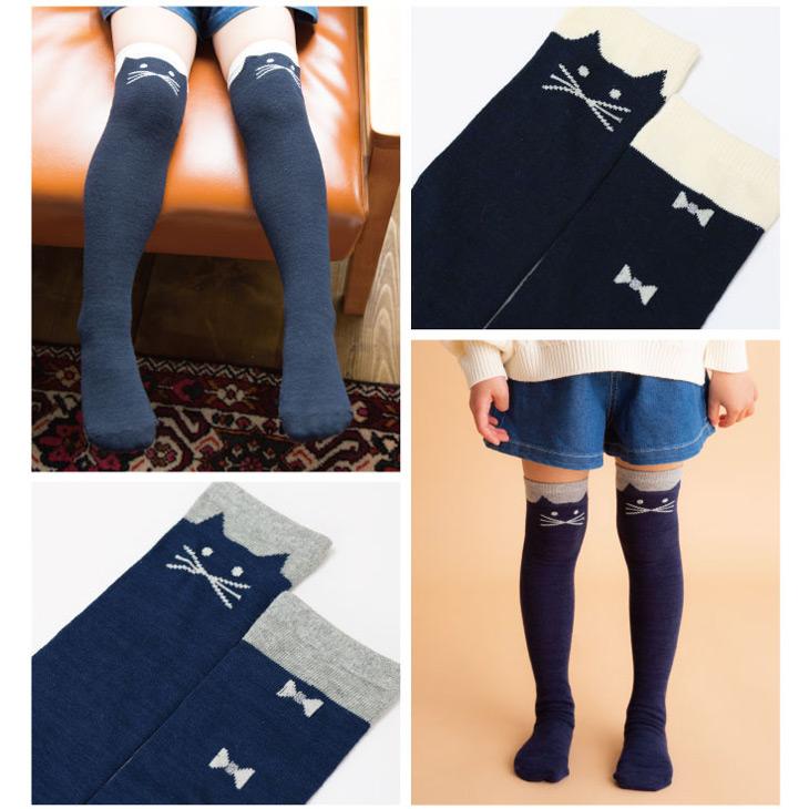 スタンプル キッズ 靴下 16-25cm 女の子 1足入り stample ネコ ニーハイソックス 1P 子ども ブラック ネコ 猫 ねこ リボン くつ下 くつした /71615 | stample | 04