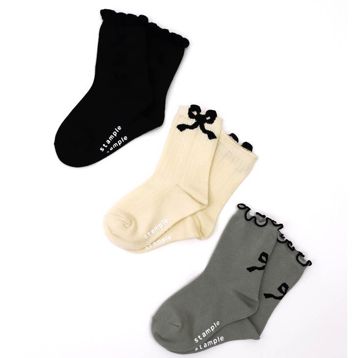 stample（スタンプル） キッズ 3足組 靴下 16-25cm 女の子 リボン