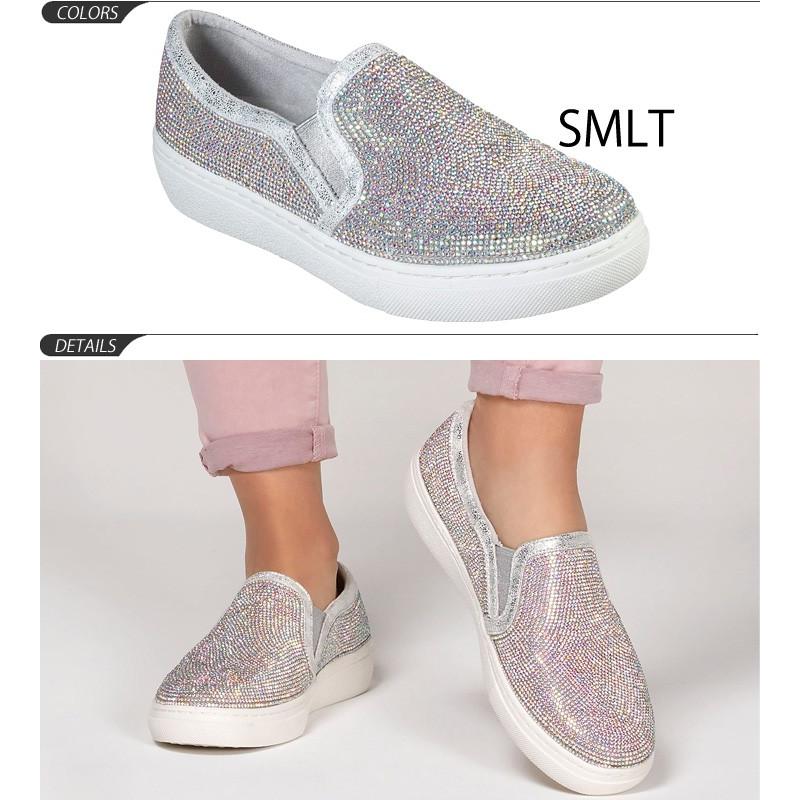 スニーカー レディース スリッポン シューズ スケッチャーズ Skechers ゴールディ フラッショー Goldie Flashow ラインストーン きらきら シルバー Apworld 通販 Paypayモール