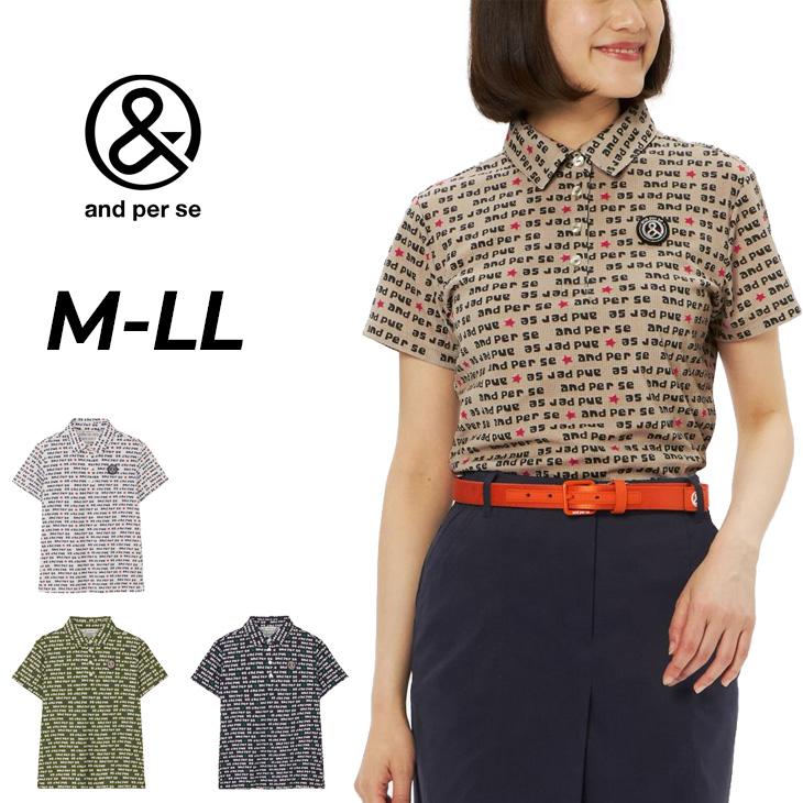 アンパスィ 半袖シャツ 衿つき レディース ゴルフウェア and per se GOLF ソルケアドットプリンテッド｜遮熱 ストレッチ UVカット 吸汗速乾 女性用 ゴルフポロ 総柄 ゴルフシャツ トップス 半そで おしゃれ レディースウエア 婦人 服 ブランド アパレル/AFF9615X7 アンパスィ 半袖シャツ 衿つき レディース ゴルフウェア and per se