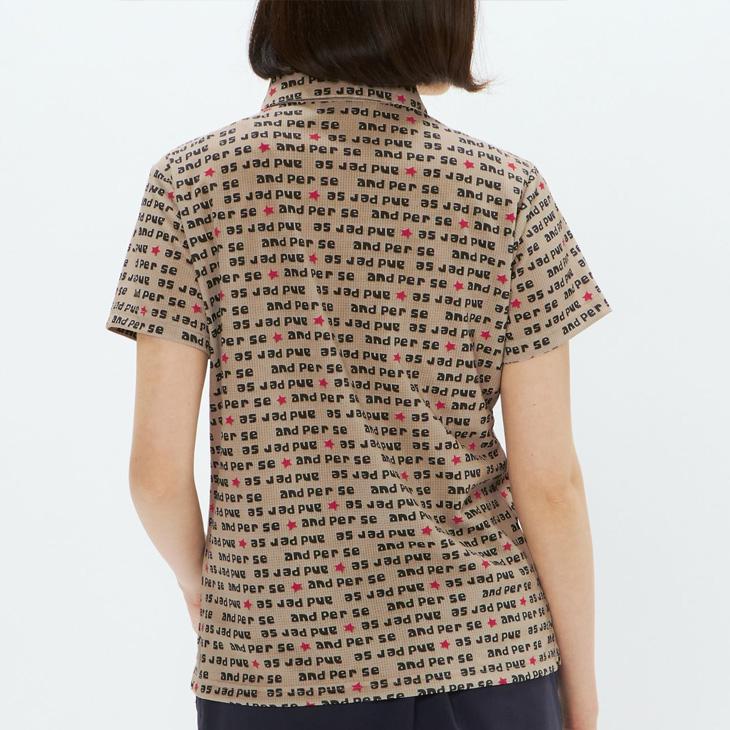 アンパスィ 半袖シャツ 衿つき レディース ゴルフウェア and per se GOLF ソルケアドットプリンテッド｜遮熱 ストレッチ UVカット 吸汗速乾 女性用 ゴルフポロ 総柄 ゴルフシャツ トップス 半そで おしゃれ レディースウエア 婦人 服 ブランド アパレル/AFF9615X7 アンパスィ 半袖シャツ 衿つき レディース ゴルフウェア and per se