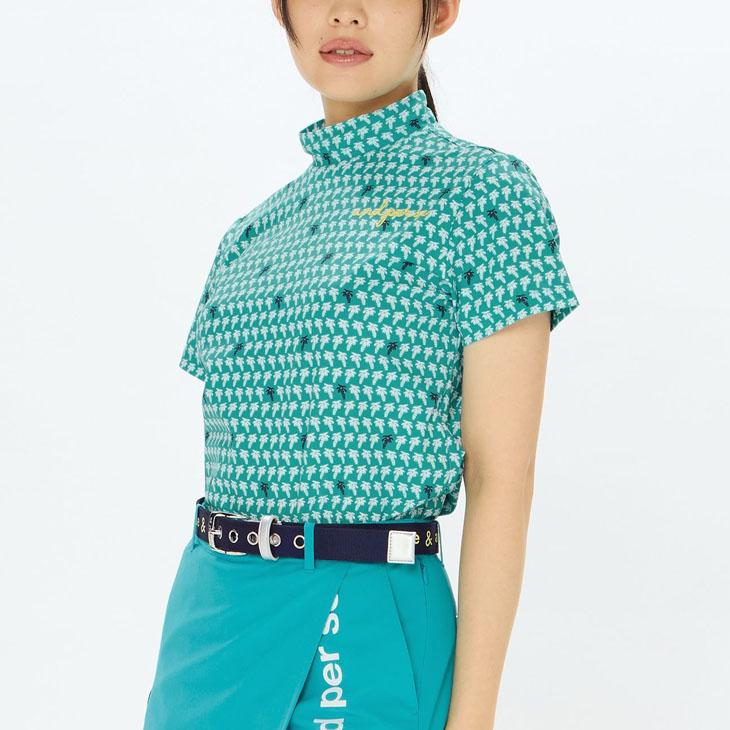 【and per se】美品 セットアップ モックネック スカート Mサイズ and per se（アンパスィ） 半袖 モックネックシャツ レディース ゴルフ