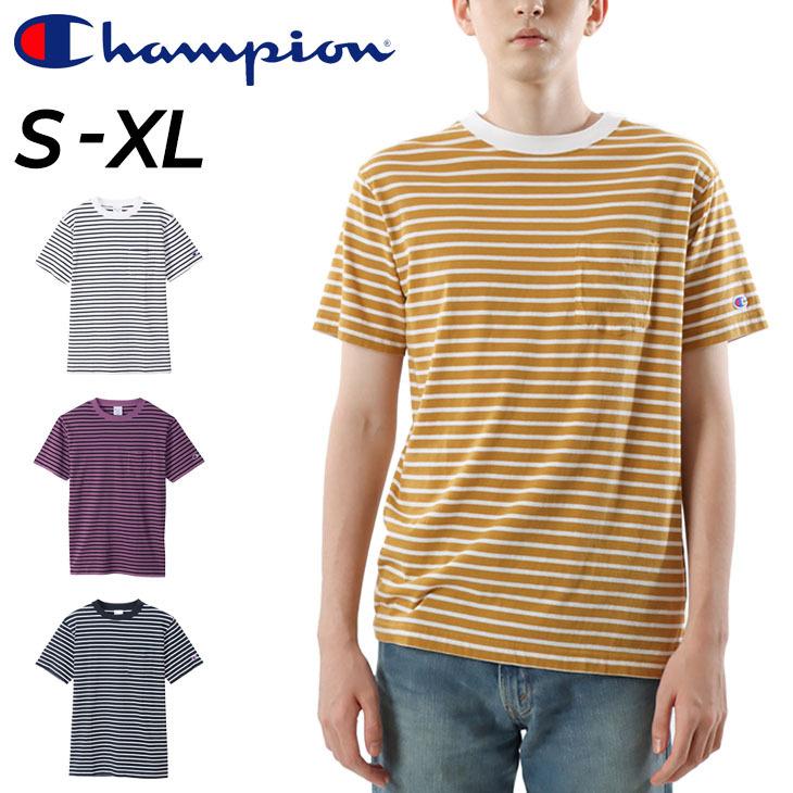 Champion（チャンピオン） 半袖 Tシャツ メンズ ボーダー柄 ポケットT