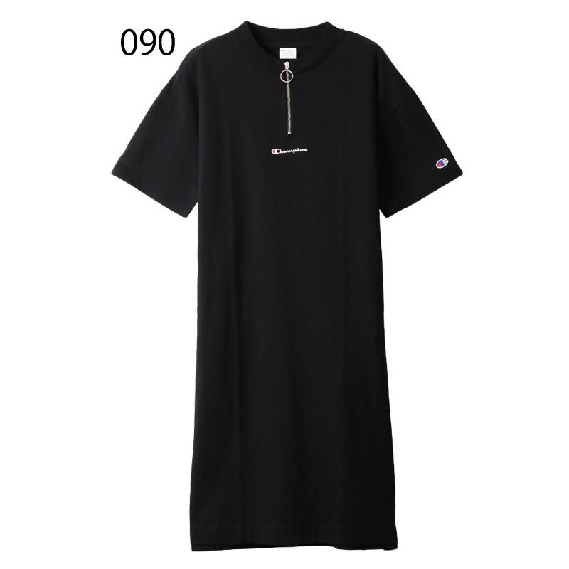 ワンピース 半袖 Tシャツ ロング丈 ハーフジップ レディース