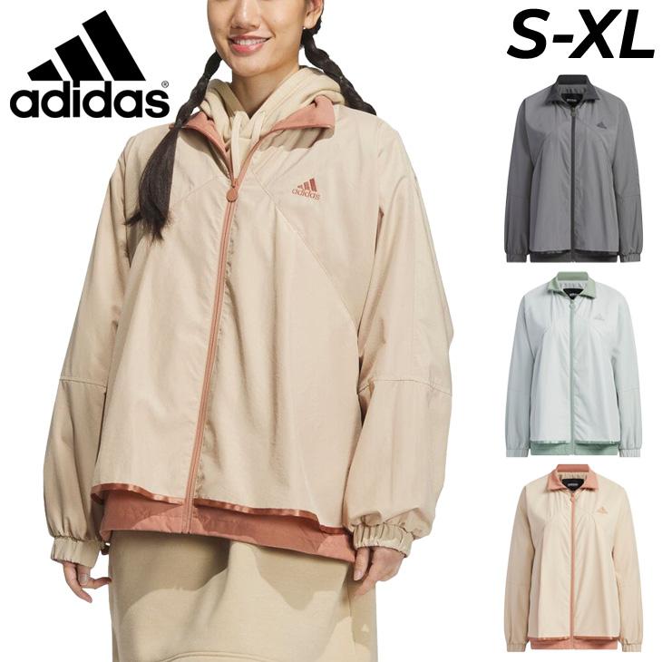 レディース　アッシュネイビー　防水フード付きジャケット adidas アディダス ウィンドブレーカー レディース ルーズ