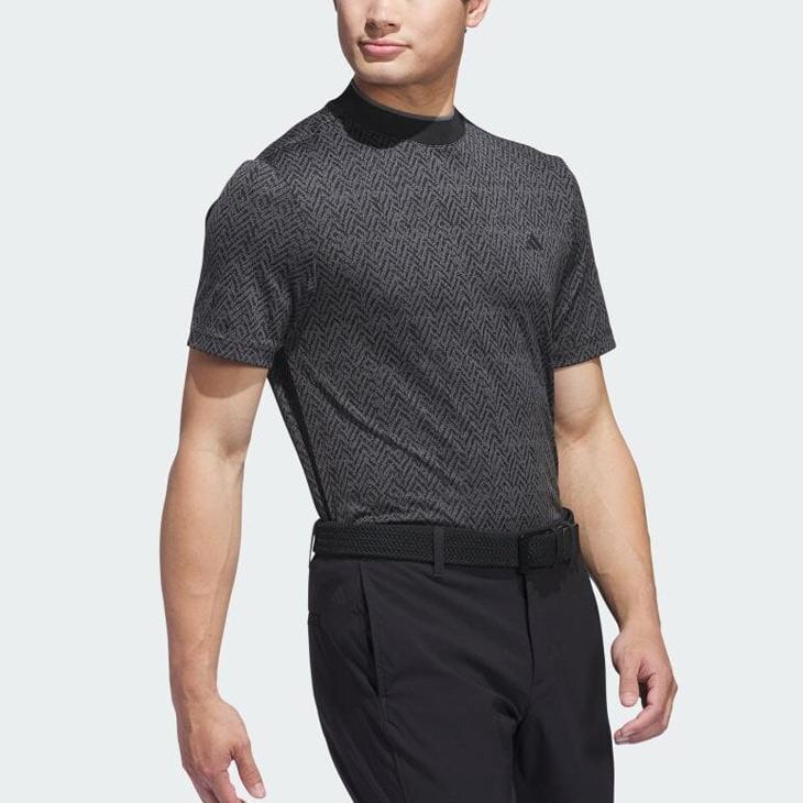 【新品】adidas アディダスメンズ ゴルフ半袖Tシャツ モックネックMグレー adidas アディダス ゴルフウェア シャツ 春 夏 ビッグ ロゴ 半袖