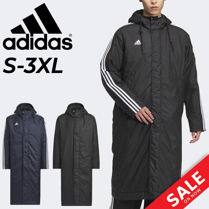 極美品✨adidas アディダスフード付きロングベンチコートL ボア　ブラック黒 adidas アディダス 中綿コート ベンチコート メンズ マストハブ スリー