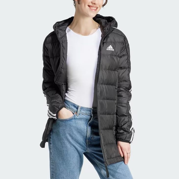 アディダス ダウンジャケット レディース adidas W ESS 3S ライトダウン フーディジャケット 防寒用 ダウンパーカー アウター フード付き 女性 /MKW48