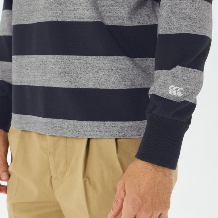 【美品】Canterbury ラガーシャツ グレー/ネイビー カンタベリー（Canterbury） ラガーシャツ 長袖 襟付 メンズ ソリッド