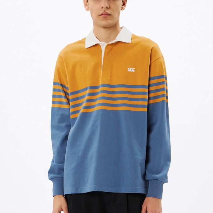 Canterbury ラガーシャツ Mサイズ ボーダー 長袖 オレンジ×ブルー カンタベリー（Canterbury） ラガーシャツ 長袖 メンズ レディース