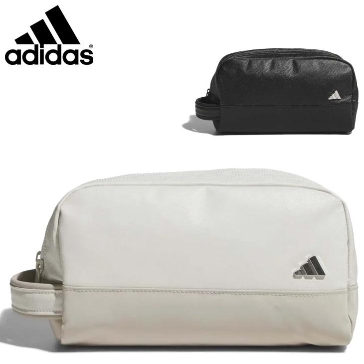 アディダス ゴルフポーチ メンズ レディース adidas GOLF 合成皮革 メタルロゴ ジップポーチ｜ハンドルポーチ ダブルジッパー 男女兼用 鞄 小物 スマホ /TL617 | adidas