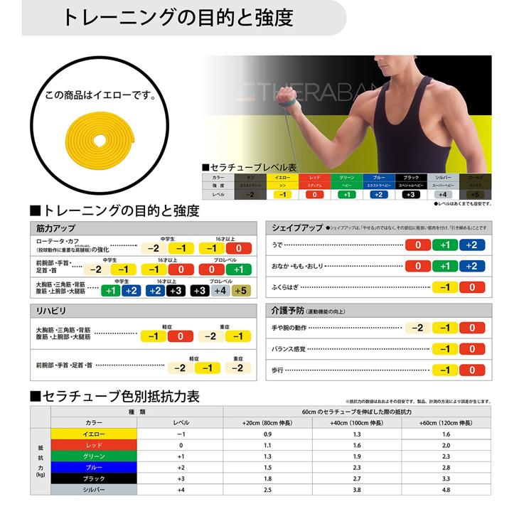 D&M セラバンド トレーニングチューブ ディー＆エム THERABAND セラチューブ 強度レベル-1 黄 イエロー 全長3m マニュアル冊子付 ビギナー /TTB11 | THERABAND | 01