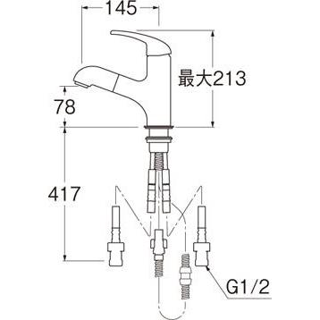 三栄水栓 (SANEI) K4713JV-13 シングルスプレー混合栓（洗髪用） U-MIX 洗面所用｜aq-planet｜03