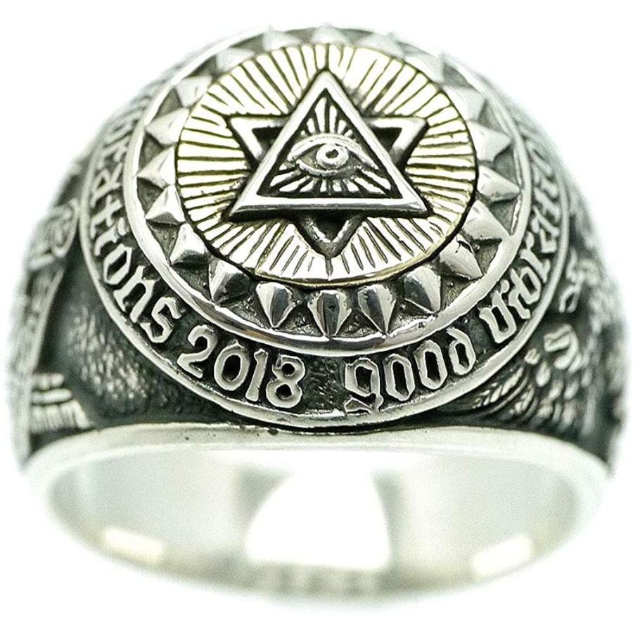 人気が高い シルバー925 シルバーワン プロビデンスの目 フリーメイ ダビデの星 万物を見通す目 17号 Ko メンズ カレッジリング 六芒星 メンズアクセサリー