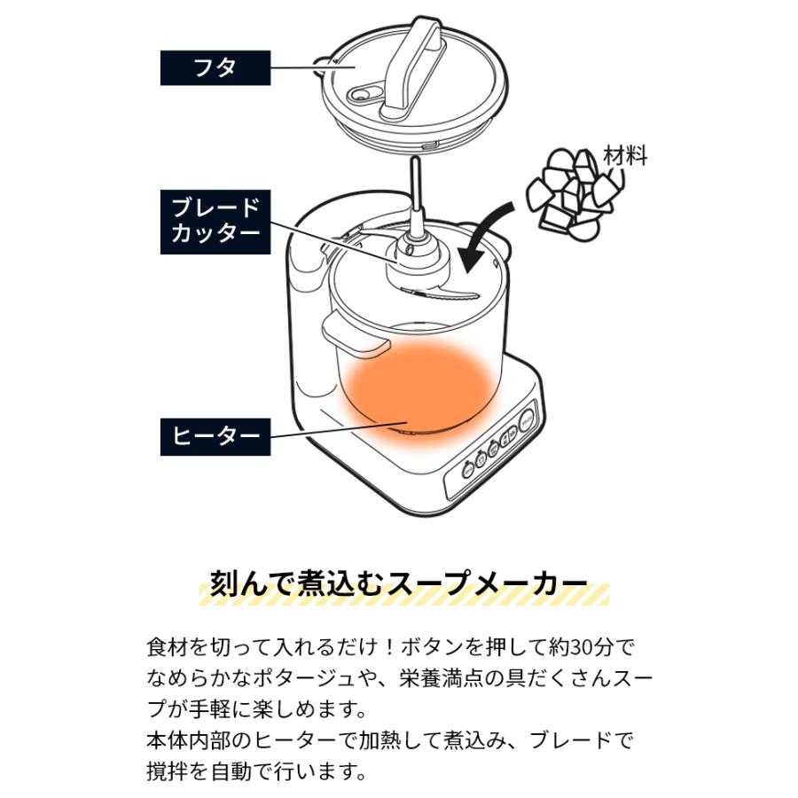 ブルーノ 選べる2大特典 スープメーカー スープクックプロセッサー ミキサー 電気鍋 スープメーカー ガラスふた ポタージュ 1000ml レシピ 味噌汁｜aqua-inc｜08