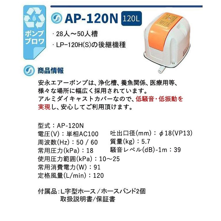 AP-120N 安永 浄化槽 エアーポンプ ブロワー ブロアー 合併浄化槽 熱帯魚 アクアリウム エアレーション 下取り対象商品 故障品可【3年保証付】の画像