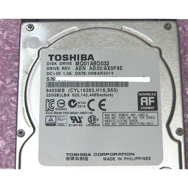 TOSHIBA（東芝） MQ01ABD032 SATA 320GB 2.5インチ 5400rpm 中古