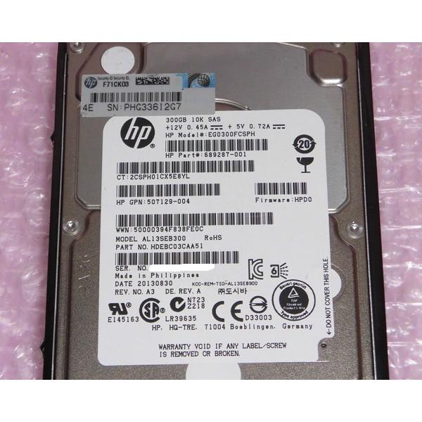 日本HP HP 689287-001(EG0300FCSPH) SAS 300GB 10K 2.5インチ 中古