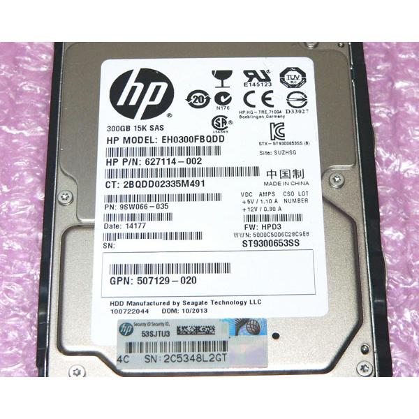 ハードディスク 日本HP HP 627114-002(EH0300FBQDD) SAS 300GB 15K 2.5インチ 中古