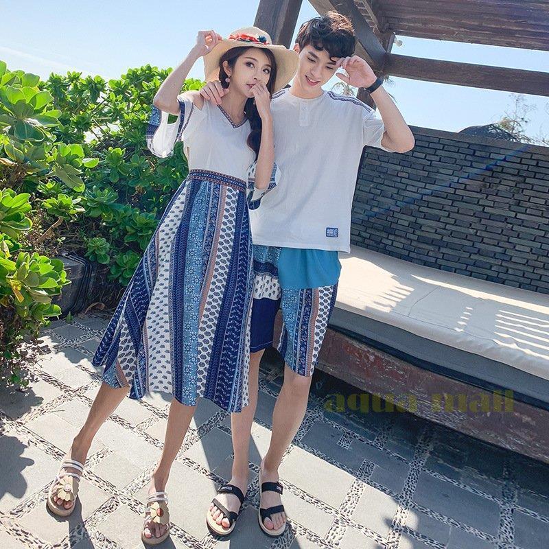 カップル ペアtシャツ 半袖 ペアルック お揃い 服 夏 花柄 パンツ 韓国ファッション デート おでかけコーデ おそろ オルチャンファッション Am 410k Qlz17 Apua Mall 通販 Yahoo ショッピング