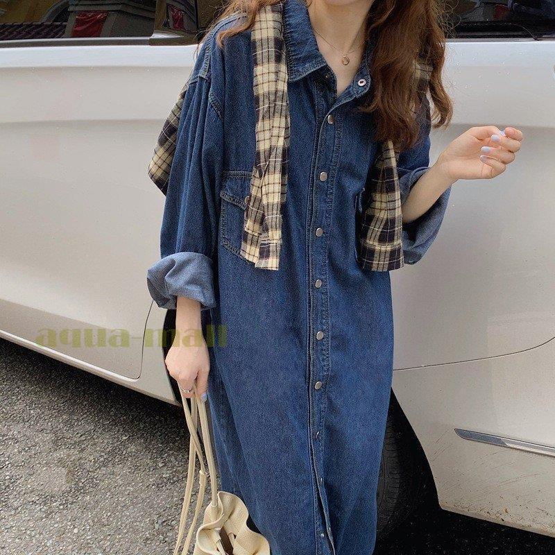 税込 長袖 シャツワンピース デニムワンピース マキシ丈 レディース ワンピース 大きいサイズ 30代 40代 50代 60代 春秋 お出かけ Ol 通勤 体型カバー 着痩せ ワンピース カラー ブルー Www We Job Com