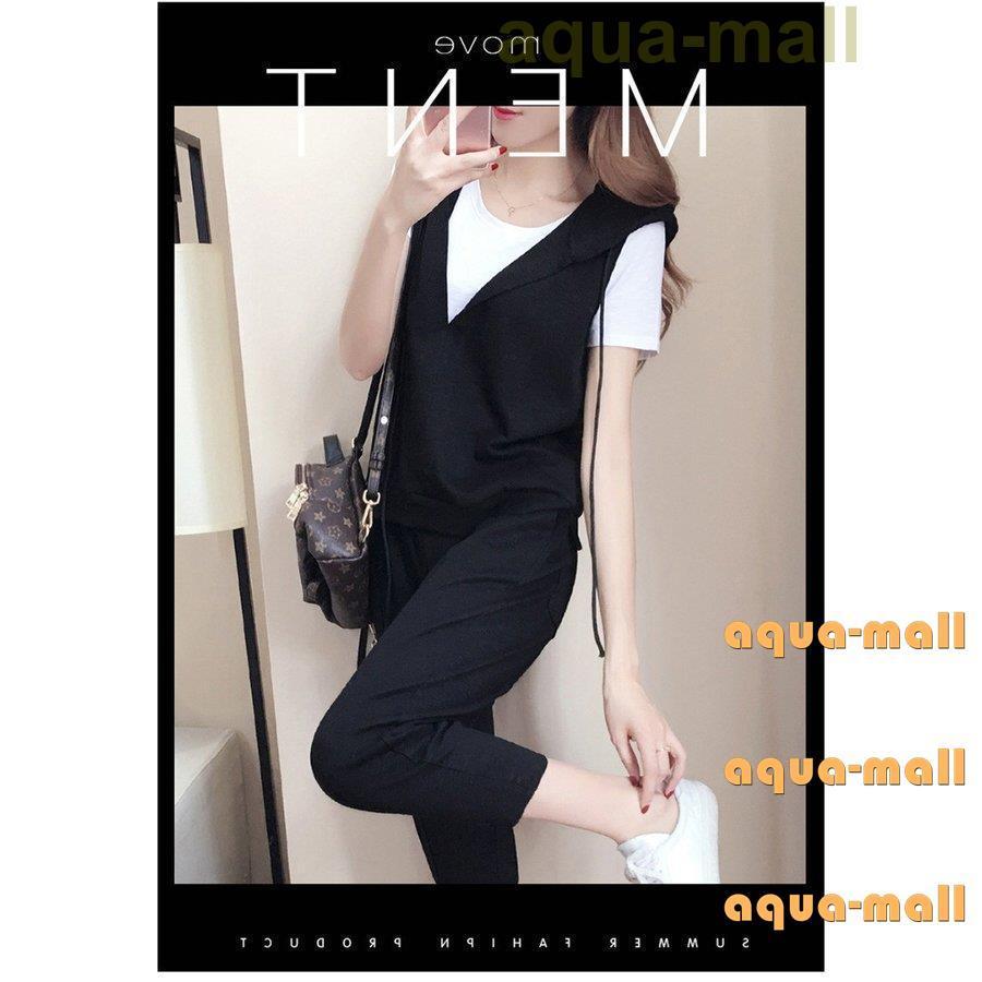 ファッションデザイナー セットアップ レディース 春夏 スウェットセット スポーツウェア 3点セット 半袖tシャツ 七分丈パンツ フード付きベスト 部屋着 ジャージセットアップ Heartlandgolfpark Com