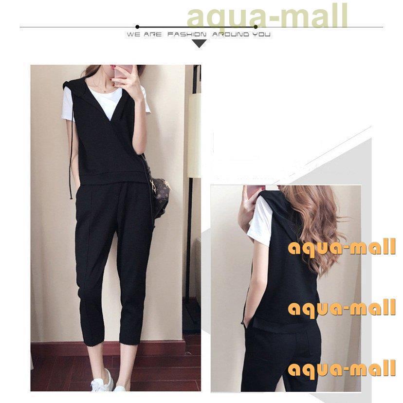 逆輸入 セットアップ レディース 春夏 スウェットセット スポーツウェア 3点セット 半袖tシャツ 七分丈パンツ フード付きベスト 部屋着 ジャージセットアップ Luckyoldcar Com