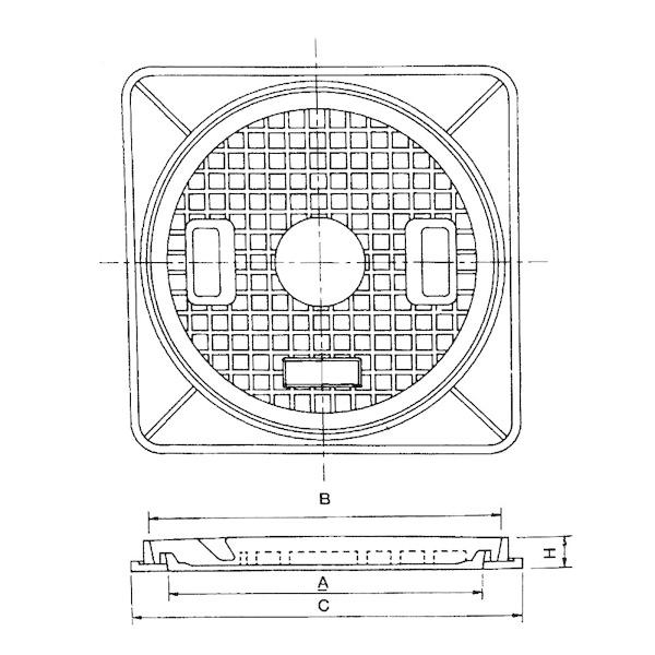 フタ径495mm　穴径450mm　MK-1-450　フタ枠セット　(枠付き)　乗用車用　（普及型）　2t荷重セット