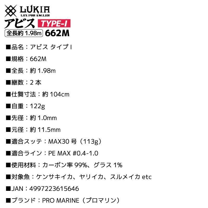 プロマリン（PRO MARINE） 釣り竿 アビス タイプI 662M ベイトモデル