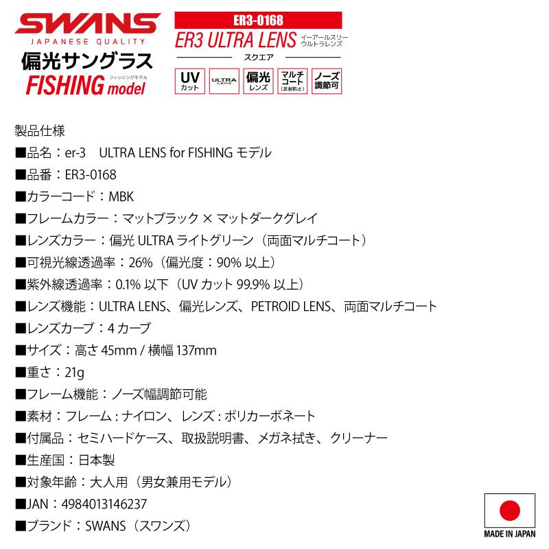 SWANS（スワンズ） 偏光サングラス ER3 ULTRA LENS スクエアタイプ