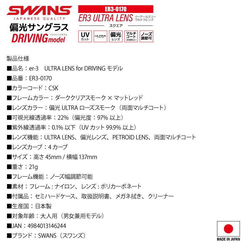 SWANS（スワンズ） 偏光サングラス ER3 ULTRA LENS スクエアタイプ