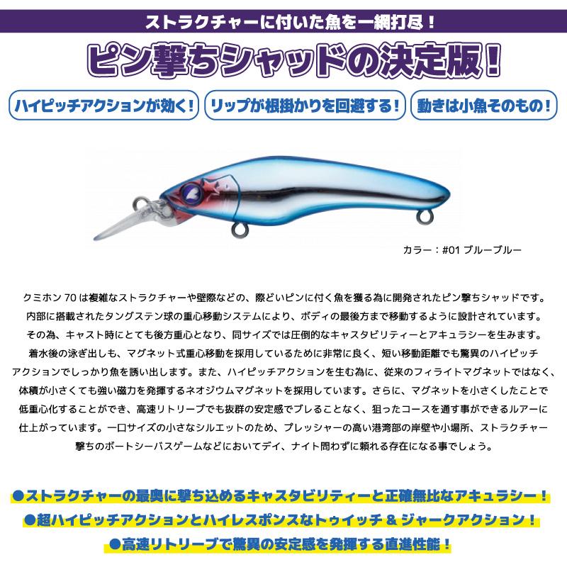 クミホン 70s 釣り 70mm 9g シンキング シャッド ルアー プラグ ブルー