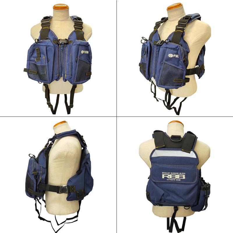 ゲームベスト RBB コンパクトタイプ ネイビーデニム 収納多数 釣り RBB コンパクトゲームベスト - RIVALLEY FISHING GEARRIVALLEY FISHING