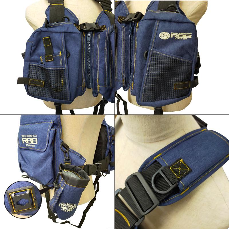 ゲームベスト RBB コンパクトタイプ ネイビーデニム 収納多数 釣り RBB コンパクトゲームベスト - RIVALLEY FISHING GEARRIVALLEY FISHING