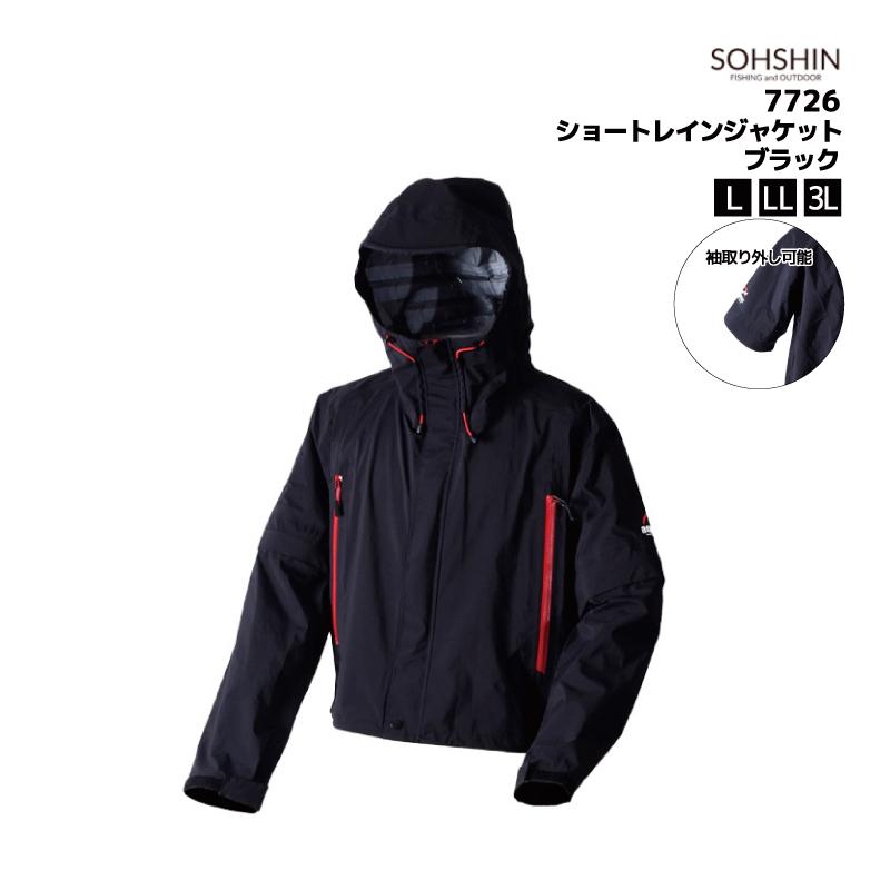 TSURIKEN レインウェア ブラック/レッド LL ショートレインジャケット ブラック 釣り 7726 軽量 透湿防水 長袖