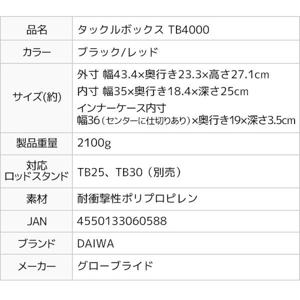 DAIWA（ダイワ） タックルボックス TBシリーズ TB4000 ブラック/レッド
