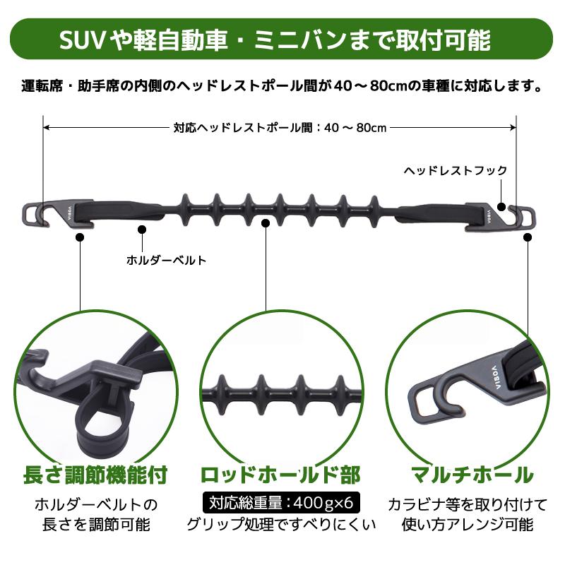 VISOA ロッドスポット ロッドホルダー 車載 ヘッドレスト 釣り竿 収納