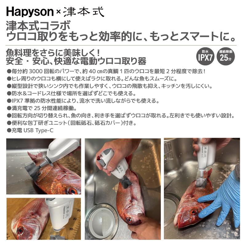 Hapyson 充電式ウロコ取り器 包丁研ぎ機能搭載 津本式 × ハピソン YH