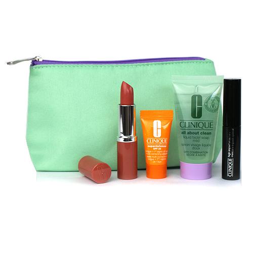 クリニーク スキンケア4点セット ペパーミントグリーンポーチ Uvフェイスクリーム 洗顔 口紅 マスカラ Clinique Skin Care Pouch Setブランド コスメ ギフ 格安新品