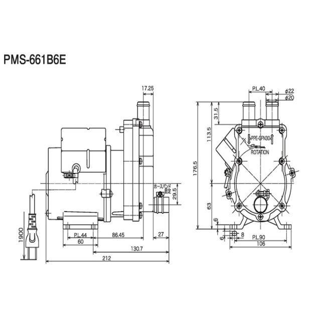 三相電機 PMS-661B6E 清水用 自吸式マグネットポンプ 【メーカー直送 