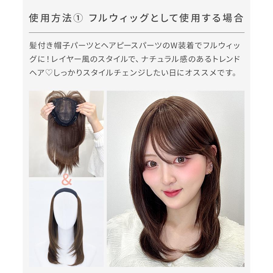 ウィッグ付き帽子 髪付き帽子 3WAY 毛付き 帽子 ヘアピース 医療用ウィッグ 医療用 帽子用 夏用 ミディアム ウイッグ ウイック 帽子ウィッグ 女性 抗がん剤の画像