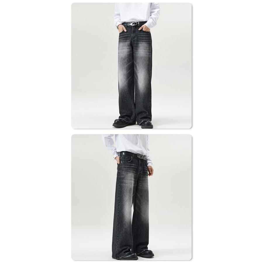 デニムパンツ メンズ ワイドパンツ やや幅広 綿 ワイドストレート